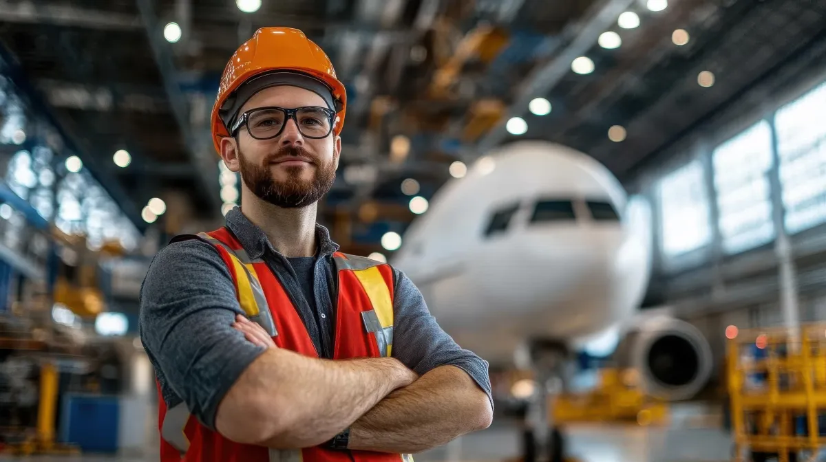 Flugzeugtechniker in einem Hangar